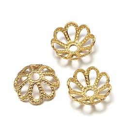 Honeyhandy Multi-Petal Brass Fancy Bead Caps, Cadmium Free & Nickel Free & Lead Free, Flower, Golden, 8x3mm, Hole: 1.5mm