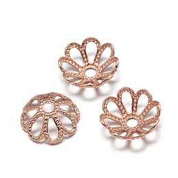 Honeyhandy Multi-Petal Flower Brass Fancy Bead Caps, Lead Free & Nickel Free & Cadmium Free, Real Rose Gold Plated, 8x3mm, Hole: 1.5mm