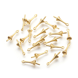 Honeyhandy Brass Peg Bails Pendants, For Half Drilled Beads, Long-Lasting Plated, Lead Free & Cadmium Free & Nickel Free, Matte Style, Real 18K Gold Plated, 16x4.5mm, Hole: 1.2mm, Pin: 0.8mm