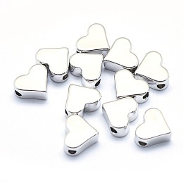 Honeyhandy Brass Beads, Cadmium Free & Nickel Free & Lead Free, Heart, Real Platinum Plated, 6x7x3mm, Hole: 1.2mm