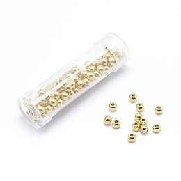 Honeyhandy Brass Spacers Beads, Round, Lead Free & Cadmium Free & Nickel Free, Real 20K Gold Plated, 4mm, Hole: 1mm, 100pcs/box