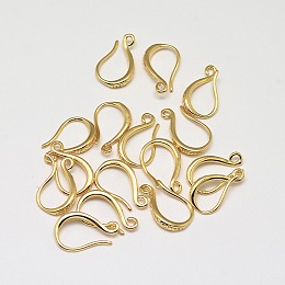 Honeyhandy Brass Earring Hooks, Ear Wire, with Horizontal Loop, Cadmium Free & Nickel Free & Lead Free, Real 18K Gold Plated, 15x9x2mm, Hole: 1mm, Pin: 1mm