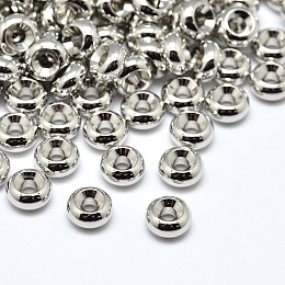 Honeyhandy Rack Plating Brass Flat Round Spacer Beads, Platinum, 6x3mm, Hole: 2mm