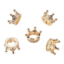 NBEADS 10pcs  Gold Plated Cubic Zirconia Micro Pave King Crown Beads Bracelet Connector Spacer Charm Beads, Brass Big Hole Loose Beads for Bracelet Necklace DIY Jewelry Making Crafts Design