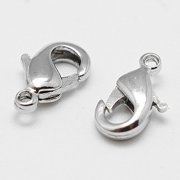 Honeyhandy Brass Lobster Claw Clasps, Cadmium Free & Nickel Free & Lead Free, Real Platinum Plated, 10x6x2.5mm, Hole: 1.2mm