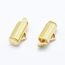 Honeyhandy Brass Slide On End Clasp Tubes, Slider End Caps, Real 18K Gold Plated, Cadmium Free & Nickel Free & Lead Free, 11.5x5.5x4mm, Hole: 1mm, Inner Diameter: 2mm