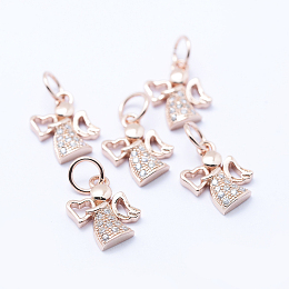 Honeyhandy Brass Micro Pave Cubic Zirconia Charms, Angel, Lead Free & Nickel Free & Cadmium Free, Rose Gold, 12x9.5x2mm, Hole: 3.5mm