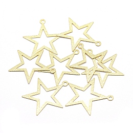 Honeyhandy Brass Pendants, Cut-Out, Lead Free & Cadmium Free & Nickel Free, Star, Real 18K Gold Plated, 27x25x0.3mm, Hole: 2mm