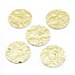 Honeyhandy Brass Pendants, Lead Free & Cadmium Free & Nickel Free, Flat Round, Bumpy, Real 18K Gold Plated, 30x1.5mm, Hole: 1mm