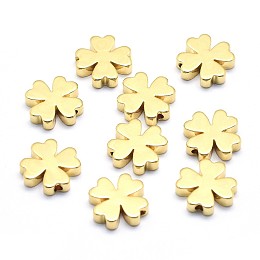 Honeyhandy Brass Beads, Lead Free & Cadmium Free & Nickel Free, Clover, Real 18K Gold Plated, 10x10x2.5mm, Hole: 1.2mm