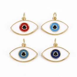 Honeyhandy Brass Enamel Pendants, with Jump Rings, Cadmium Free & Nickel Free & Lead Free, Real 16K Gold Plated, Eye, Mixed Color, 13.5x19x2mm, Jump Ring: 5x1mm, 3mm inner diameter