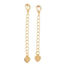 Honeyhandy Brass Chain Extender, with Lobster Claw Clasps and Tiny Heart Charm, Cadmium Free & Nickel Free & Lead Free, Real 18K Gold Plated, 57mm, Hole: 2.5x3mm