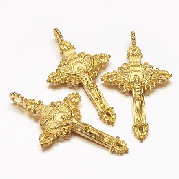 Honeyhandy Alloy Pendants, For Easter, Cadmium Free, Nickel Free and Lead Free, Crucifix Cross Pendant, Golden Color, 50x28x3mm, Hole: 3mm