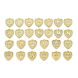 Honeyhandy Alloy Pendants, Cadmium Free & Nickel Free & Lead Free, Heart with Alphabet, Letter A~Z, Real 18K Gold Plated, Letter A~Z, 16x15x2mm, Hole: 2mm, 26pcs/set