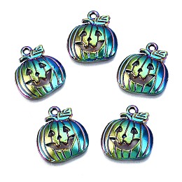 Honeyhandy Alloy Pendants, Cadmium Free & Nickel Free & Lead Free, Halloween, Pumpkin, Rainbow Color, 18.5x16x3.5mm, Hole: 1.6mm