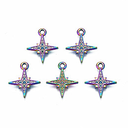 ARRICRAFT Rainbow Color Alloy Pendant Rhinestone Settings, Cadmium Free & Nickel Free & Lead Free, Star, Multi-color, Fit For 0.8mm & 1mm Rhinestone, 16.5x14x1.5mm, Hole: 1.6mm