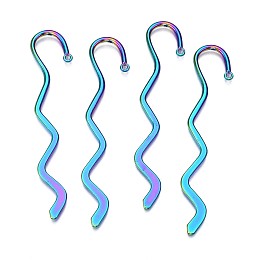 Honeyhandy Rainbow Color Alloy Bookmark Findings, Wave Hook Bookmark Findings with Hole, Cadmium Free & Nickel Free & Lead Free, 82x17x1.5mm, Hole: 1.5mm