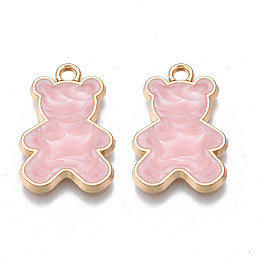 Honeyhandy Alloy Enamel Pendants, Cadmium Free & Nickel Free & Lead Free, Light Gold, Bear, Pink, 21x14x2mm, Hole: 1.8mm