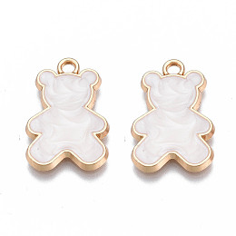 Honeyhandy Alloy Enamel Pendants, Cadmium Free & Nickel Free & Lead Free, Light Gold, Bear, Creamy White, 21x14x2mm, Hole: 1.8mm