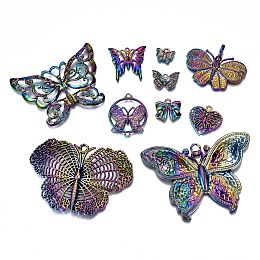 ARRICRAFT Alloy Pendants & Link Connectors, Cadmium Free & Nickel Free & Lead Free, Butterfly, Multi-color, 44.5x59.5x7mm, Hole: 6x5mm, 1pc, 10pcs/set