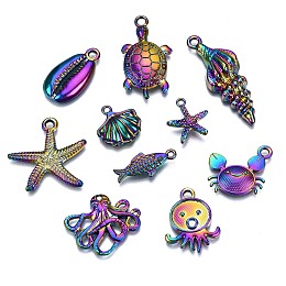 ARRICRAFT Alloy Pendants, Cadmium Free & Nickel Free & Lead Free, Marine Organism, Multi-color, 23x12.5x2mm, Hole: 2.5mm, 10pcs/set