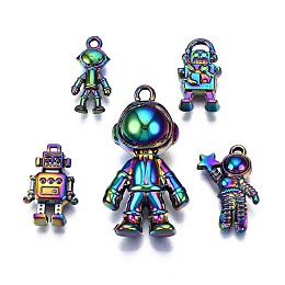 ARRICRAFT Alloy Pendants, Cadmium Free & Nickel Free & Lead Free, Spaceman and Robot, Multi-color, 18x8.5x3.5mm, Hole: 1.5mm, 5pcs/set