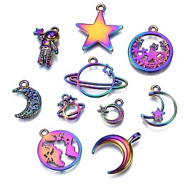 ARRICRAFT Alloy Pendants, Cadmium Free & Nickel Free & Lead Free, Starry Sky Theme Mixed Shapes, Multi-color, 20x13.5x5mm, Hole: 1.4mm, 10pcs/set