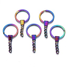 Honeyhandy Rainbow Color Alloy Split Key Rings, with Chains, Keychain Clasp Findings, Cadmium Free & Nickel Free & Lead Free, 62mm