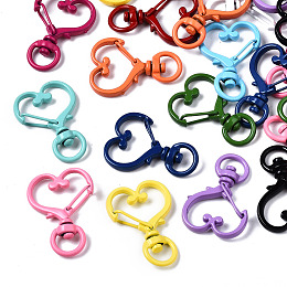 Honeyhandy Spray Painted Eco-Friendly Alloy Swivel Snap Hooks Clasps, Cadmium Free & Nickel Free & Lead Free, Heart, Mixed Color, 34x24x6.5mm, Hole: 5x9mm