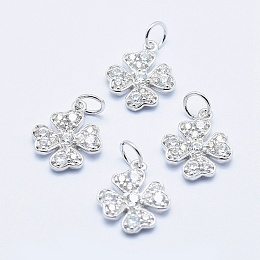 Honeyhandy Brass Micro Pave Cubic Zirconia Charms, Long-Lasting Plated, Lead Free & Nickel Free & Cadmium Free, Clover, Real Platinum Plated, 14x11.5x2mm, Hole: 3mm