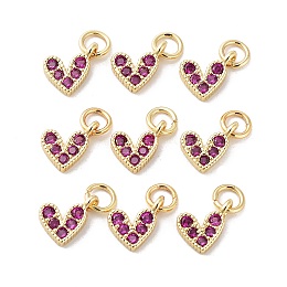 Honeyhandy Brass Micro Pave Cubic Zirconia Charms, Long-Lasting Plated, Lead Free & Nickel Free & Cadmium Free, Heart, Hot Pink, Real 18K Gold Plated, 9.5x6.5x2mm, Hole: 1mm.