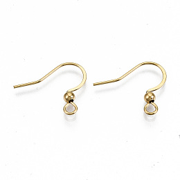 Honeyhandy 304 Stainless Steel French Earring Hooks, Flat Earring Hooks, Ear Wire, with Horizontal Loop, Real 18K Gold Plated, 15~17x18mm, Hole: 2mm, Pin: 0.7mm