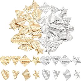 UNICRAFTALE 48Pcs 4 Style 2 Colors Textured Heart Charms Star Pendants Triangle Rhombus Dangle Earring Charms 1.4mm Hole 304 Stainless Steel Charms Pendants for Earring Bracelets Making