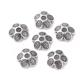 Honeyhandy Tibetan Style Caps, Cadmium Free & Nickel Free  & Lead Free, Flower, Antique Silver, 8x2mm, Hole: 2mm