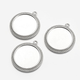 Honeyhandy Flat Round Tibetan Style Pendant Cabochon Settings, Plain Edge Bezel Cups, Lead Free & Cadmium Free & Nickel Free, Platinum, Tray: 30mm, 38x2.5mm, Hole: 3mm