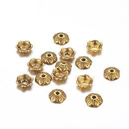 Honeyhandy 6-Petal Tibetan Style Alloy Flower Bead Caps, Cadmium Free & Nickel Free & Lead Free, Antique Golden, 6x2mm, Hole: 1mm