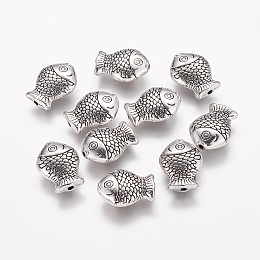 Honeyhandy Tibetan Style Alloy Beads, Cadmium Free & Nickel Free & Lead Free, Fish, Antique Silver, 14x11x4mm, Hole: 1mm