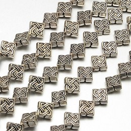 Honeyhandy Tibetan Style Rhombus Alloy Bead Strands, Lead Free & Cadmium Free & Nickel Free, Antique Silver, 7x4mm, Hole: 1mm, about 23pcs/strand, 8 inch