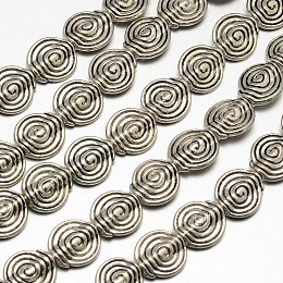 Honeyhandy Tibetan Style Flat Round/Vortex Alloy Bead Strands, Lead Free & Cadmium Free & Nickel Free, Antique Silver, 11.5x4mm, Hole: 1.5mm, about 19pcs/strand, 8 inch