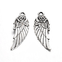 Honeyhandy Tibetan Style Alloy Pendants, Wing, Cadmium Free & Nickel Free & Lead Free, Antique Silver, 30x11x3mm, Hole: 1.5mm