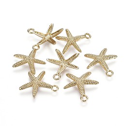 Alloy Pendants, Ocean Theme, Lead Free & Nickel Free & Cadmium Free, Starfish/Sea Stars, Real 14K Gold Plated, 20x20x3mm, Hole: 2mm