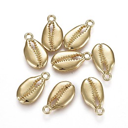 Honeyhandy Alloy Pendants, Ocean Theme, Lead Free & Nickel Free & Cadmium Free, Cowrie Shell Shape, Real 14K Gold Plated, 20x11x3mm, Hole: 2.2mm