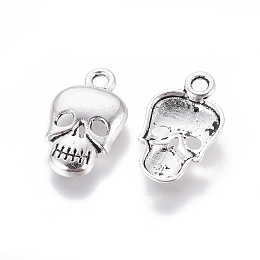 Honeyhandy Tibetan Style Alloy Pendants, Cadmium Free & Nickel Free & Lead Free, Skull, Halloween, Antique Silver, 16x10x2.5mm, Hole: 2mm