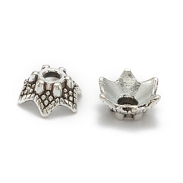 Honeyhandy Tibetan Style Bead Caps, Nickel Free & Lead Free, 6-Petal Flower, Antique Silver, 7x3mm, Hole: 2mm