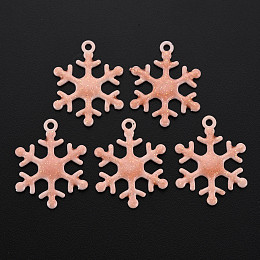 Honeyhandy Spray Painted Alloy Enamel Pendants, with Glitter Powder, Cadmium Free & Nickel Free & Lead Free, Snowflake, Light Salmon, 27x21x2.5mm, Hole: 2mm