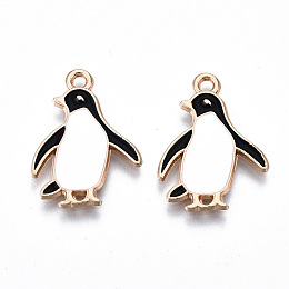 Honeyhandy Eco-Friendly Alloy Enamel Pendants, Cadmium Free & Lead Free & Nickel Free, Penguin, Light Gold, White, 23x17x1.5mm, Hole: 1.8mm