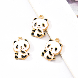 Honeyhandy Eco-Friendly Alloy Enamel Pendants, Cadmium Free & Lead Free & Nickel Free, Panda Shape, Light Gold, White, 21x15x4mm, Hole: 1.8mm