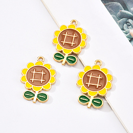 Honeyhandy Eco-Friendly Alloy Enamel Pendants, Cadmium Free & Lead Free & Nickel Free, Sunflower, Light Gold, Colorful, 28x20x1.2mm, Hole: 1.8mm