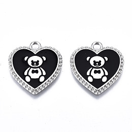 Honeyhandy Eco-Friendly Alloy Enamel Pendants, Cadmium Free & Lead Free & Nickel Free, Heart with Bear, Platinum, 21x19.5x1.5mm, Hole: 2mm