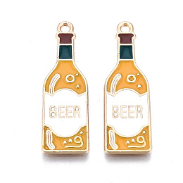 Honeyhandy Eco-Friendly Alloy Enamel Pendants, Cadmium Free & Lead Free & Nickel Free, Beer, Light Gold, Goldenrod, 33.5x10.5x1.5mm, Hole: 1.6mm